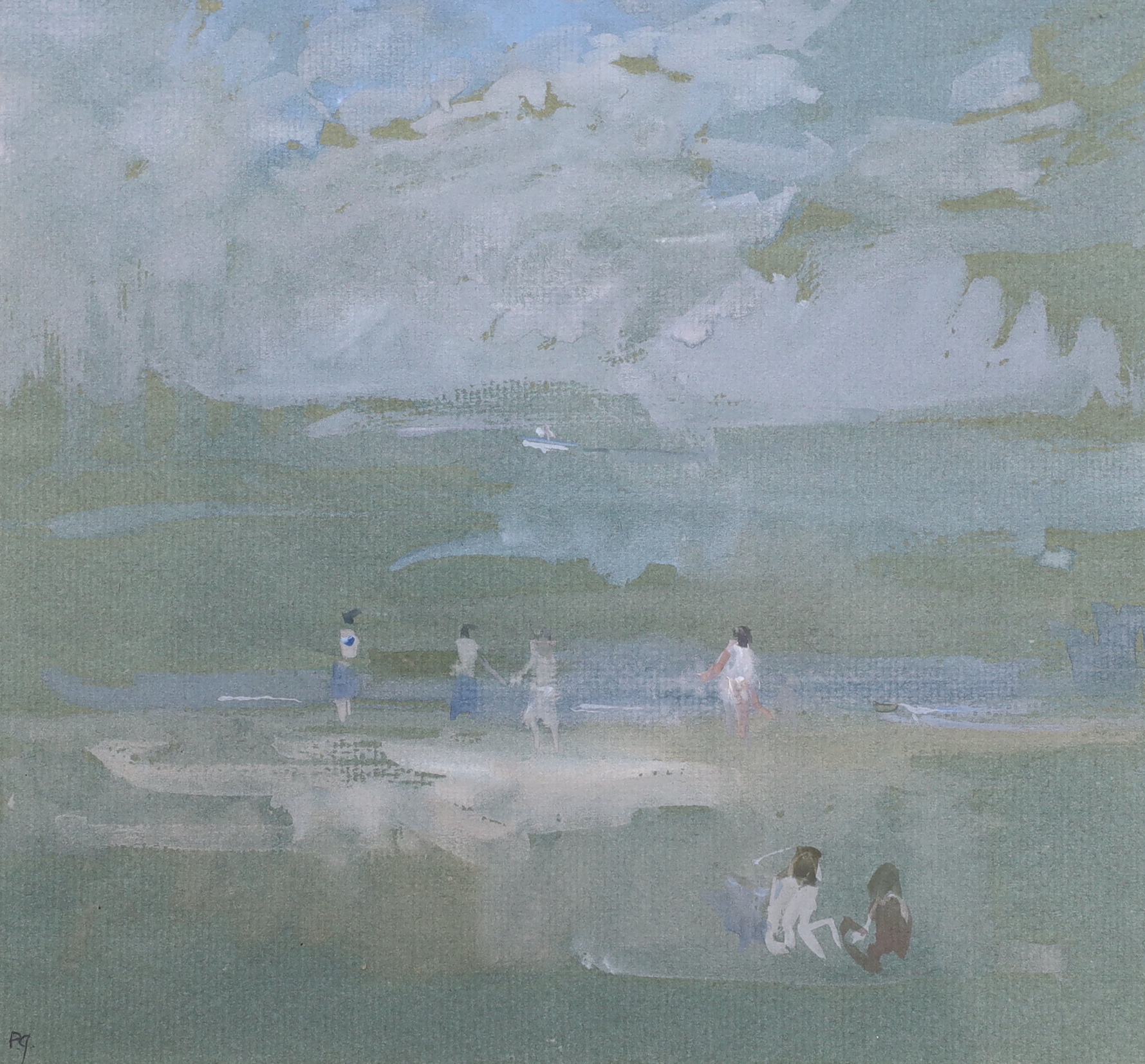 Peter Greenham RA (1909-1992), gouache on paper, ‘Sea Mist, Norfolk Coast’, monogrammed, Jonleigh Gallery label verso, 19.5 x 20.5cm